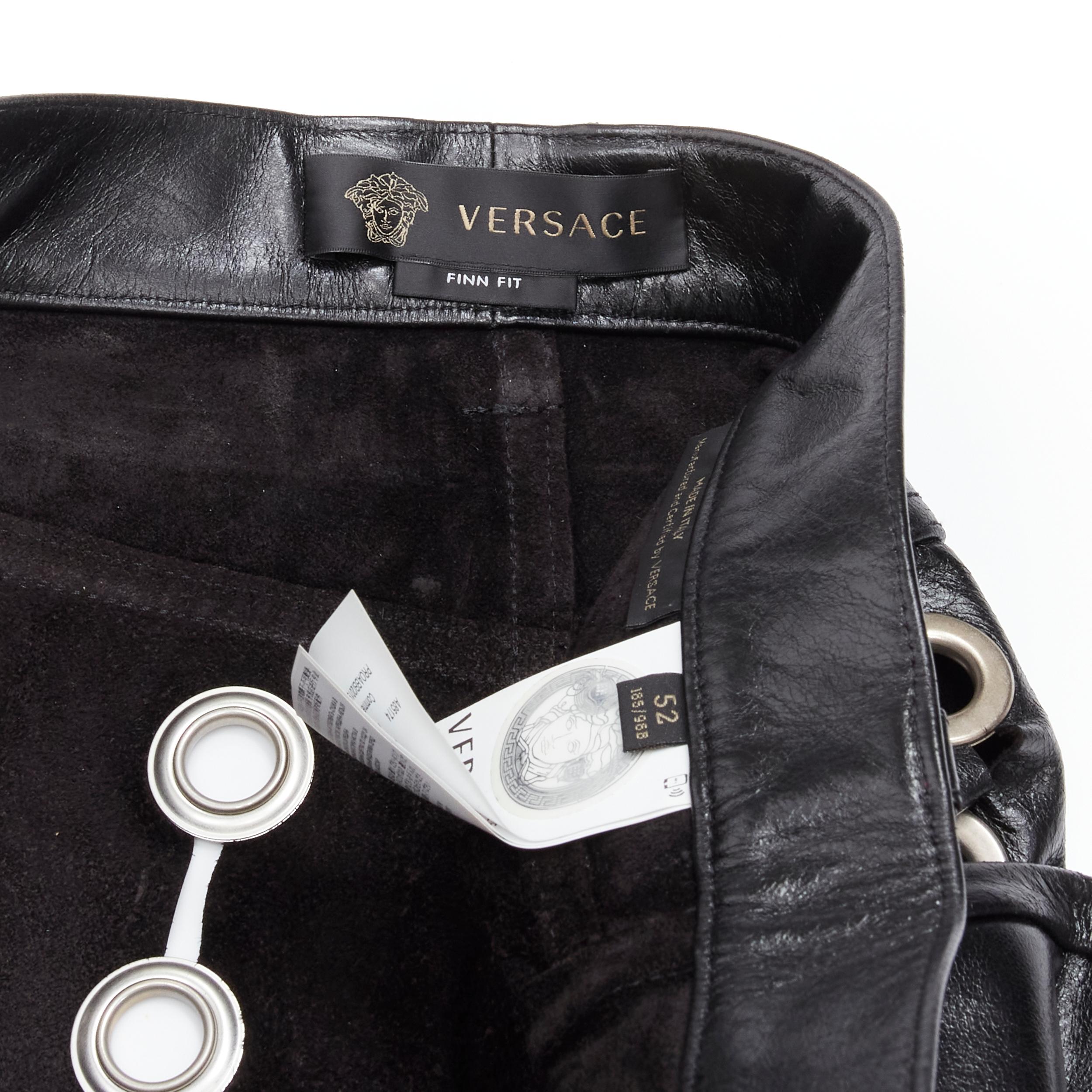 new VERSACE 2020 Runway Punk eyelet grommet embellished leather pants IT50 L 5
