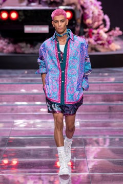 new VERSACE 2020 Runway purple blue Barocco cotton oversized jacket EU52 XL