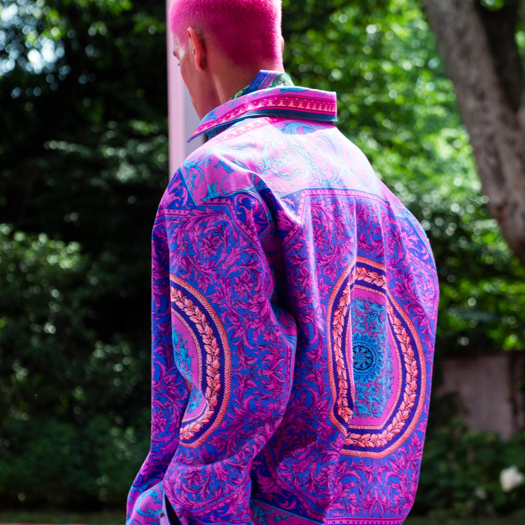 Purple new VERSACE 2020 Runway purple blue Barocco cotton oversized jacket EU52 XL