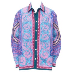 new VERSACE 2020 Runway purple blue Barocco heavy cotton oversized jacket EU50 L