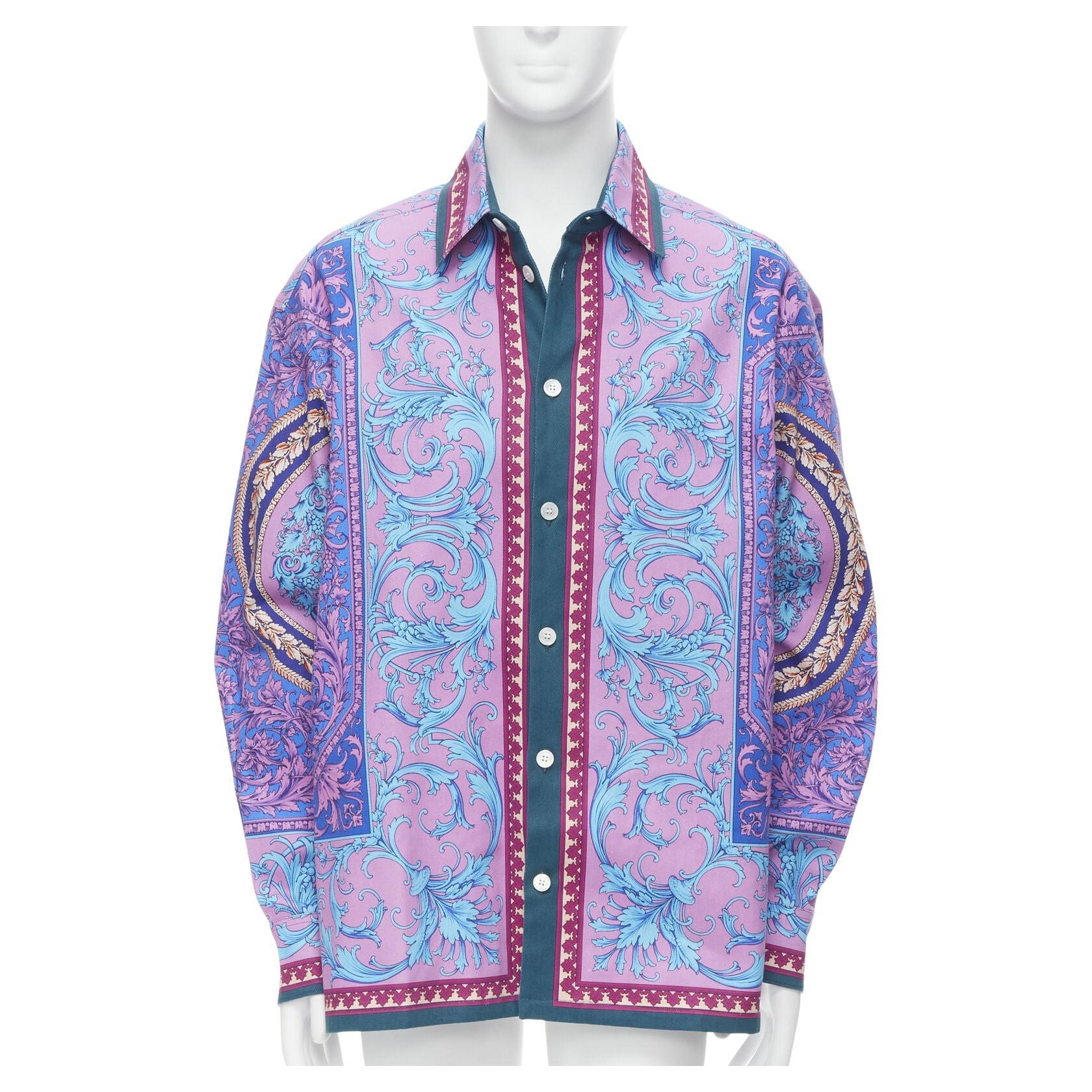 new VERSACE 2020 Runway purple blue Barocco heavy cotton oversized jacket EU50 L