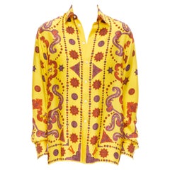 new VERSACE 2020 Runway Western Barocco 100% silk yellow red print shirt EU40 L