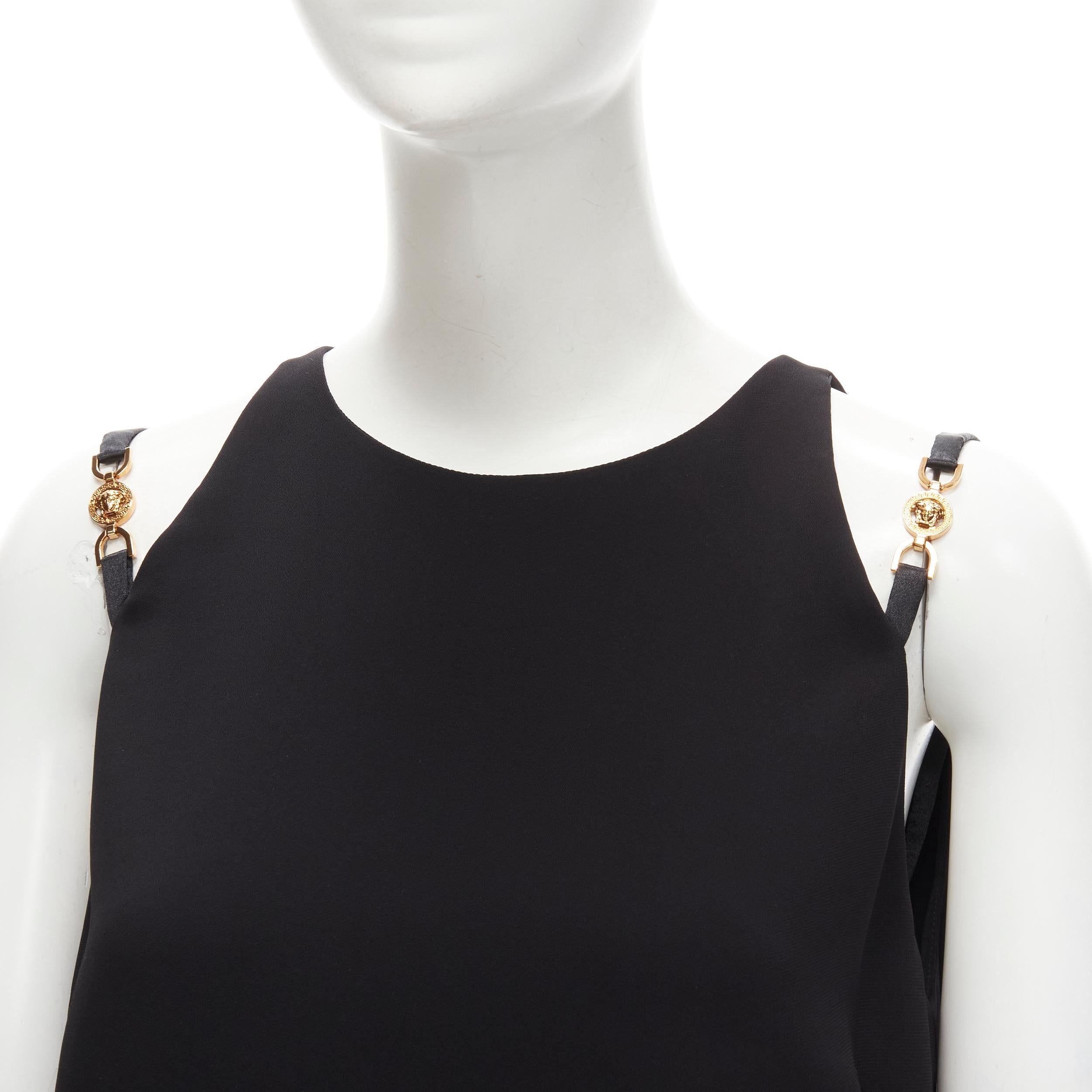 new VERSACE 2021 black Medusa buckle strap cold shoulder mini dress IT42 M 3