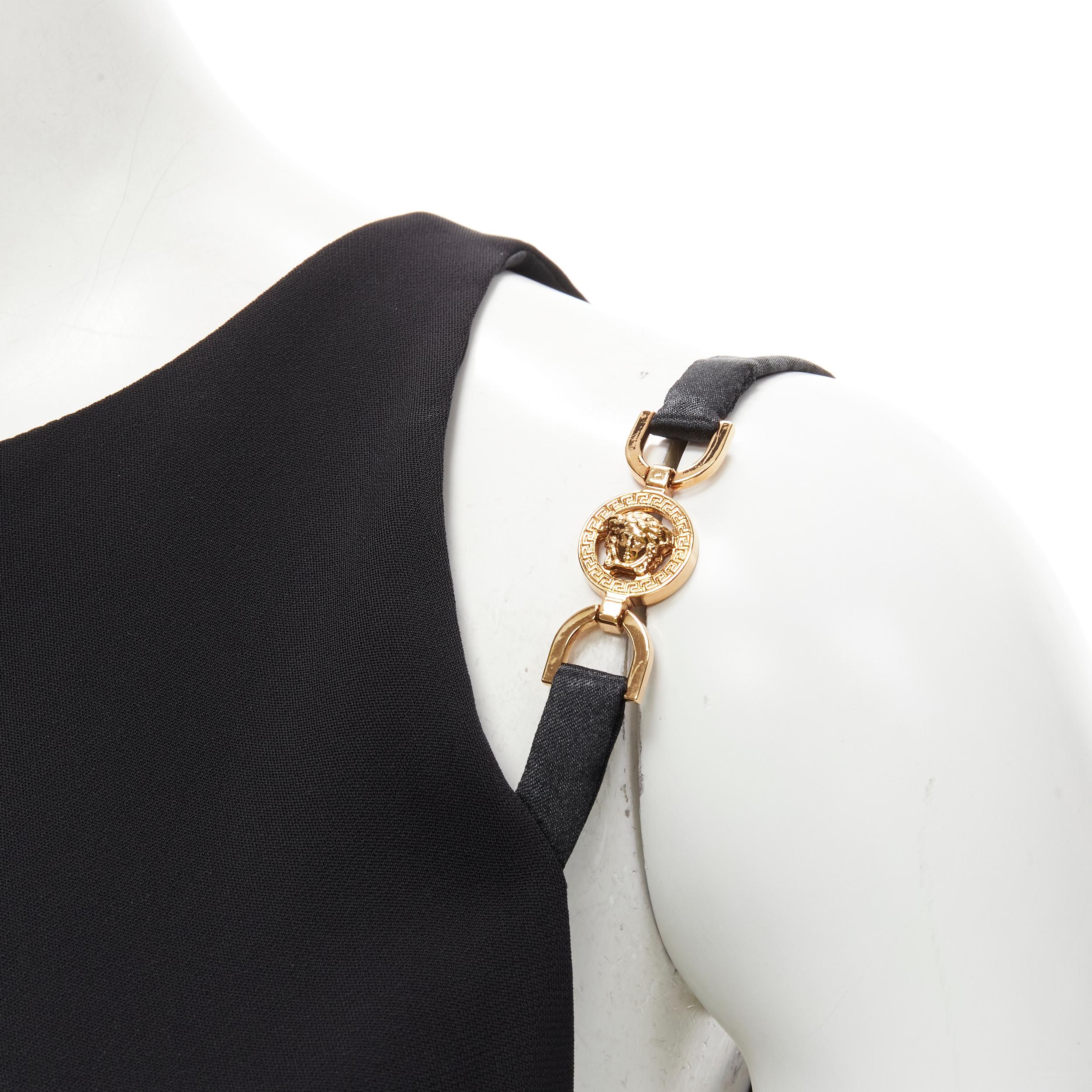 new VERSACE 2021 black Medusa buckle strap cold shoulder mini dress IT42 M 4