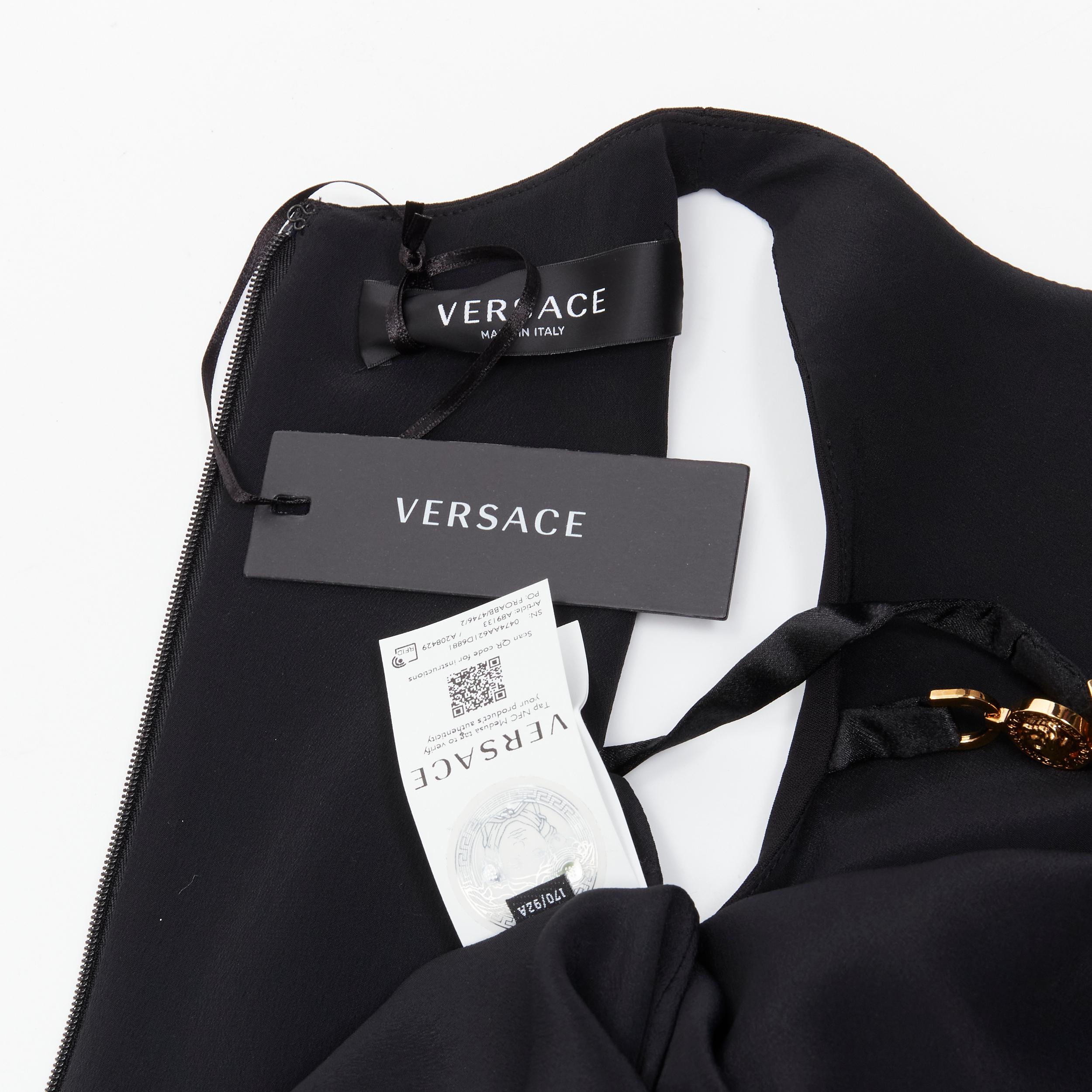 new VERSACE 2021 black Medusa buckle strap cold shoulder mini dress IT42 M 5