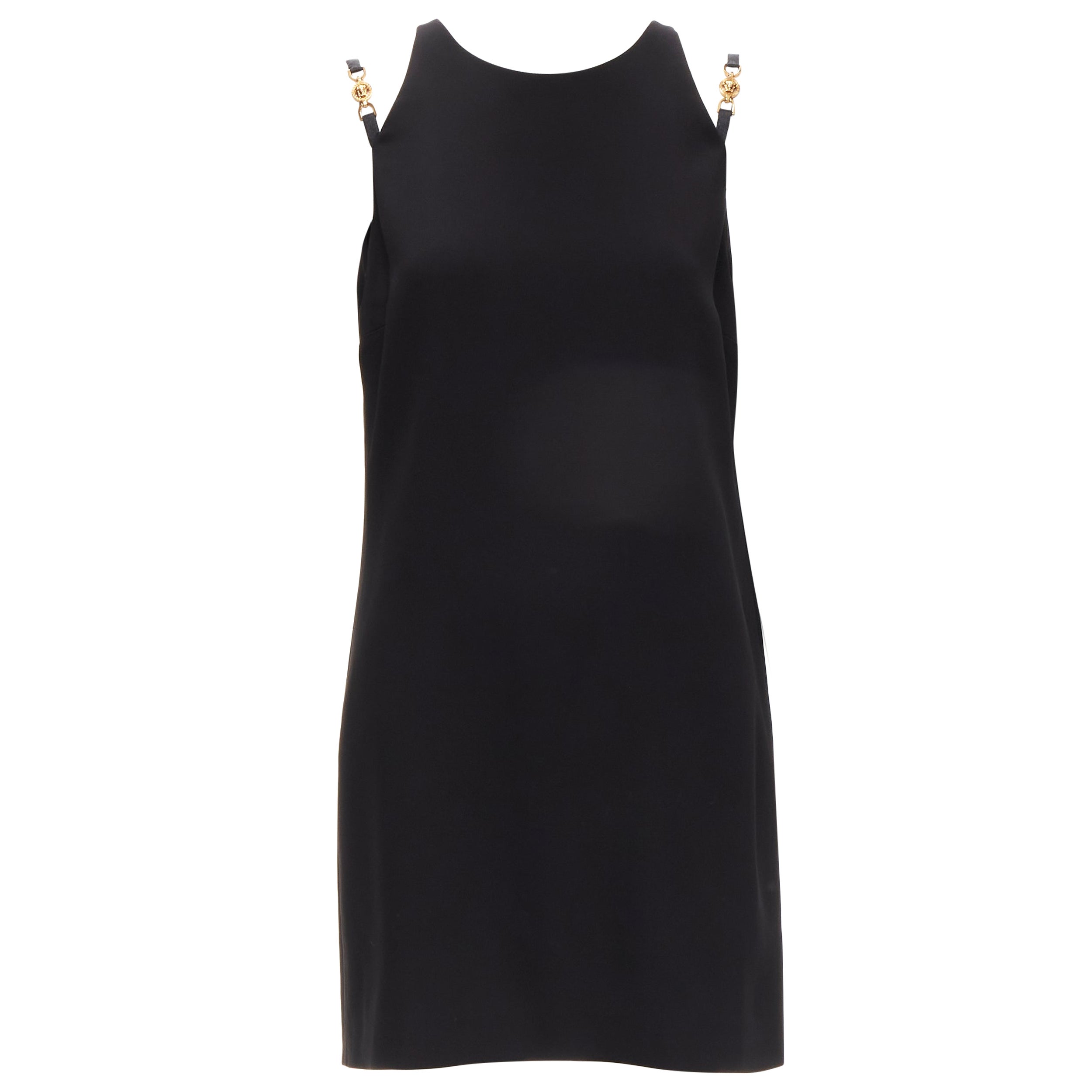 new VERSACE 2021 black Medusa buckle strap cold shoulder mini dress IT44 L