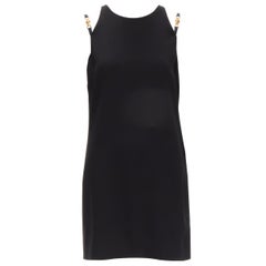 new VERSACE 2021 black Medusa buckle strap cold shoulder mini dress IT44 L