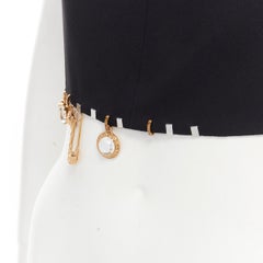 new VERSACE 2021 gold Medusa safety pin crystal black bra top IT40 S