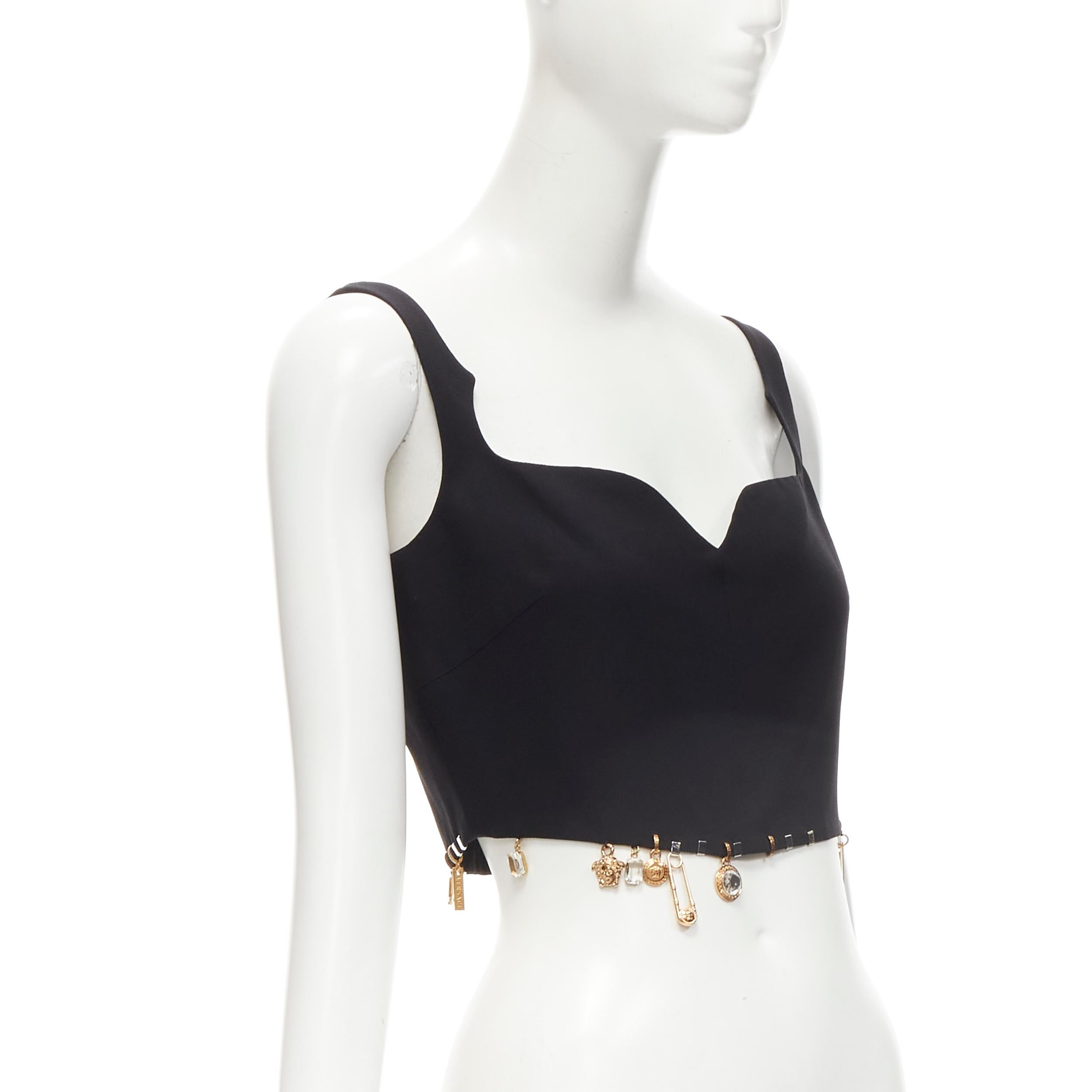 new VERSACE 2021 gold Medusa safety pin crystal black bra top IT40 S In New Condition In Hong Kong, NT