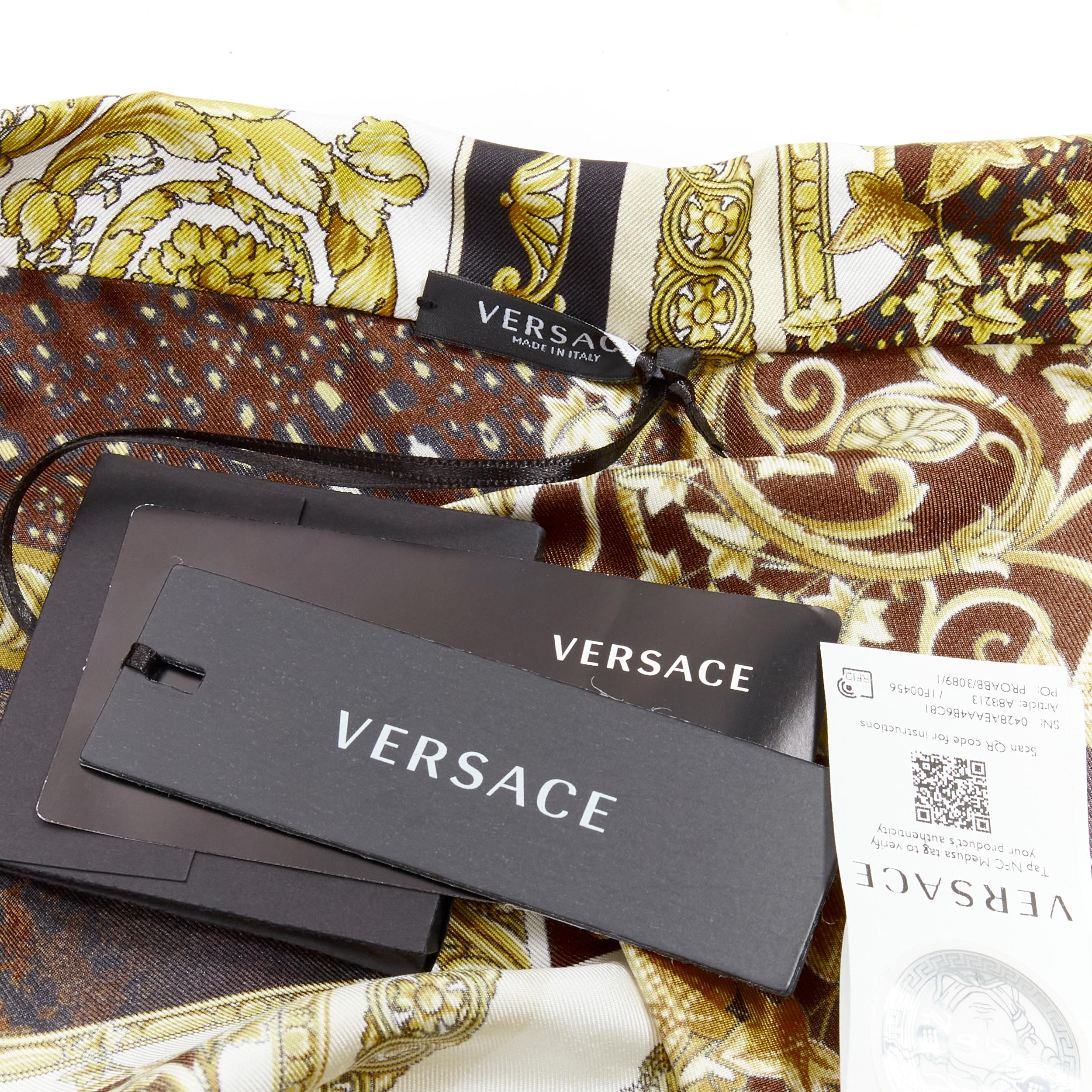 new VERSACE 2021 Mosaic Barocco 100% silk print wrap tie cropped shirt IT38 XS For Sale 2