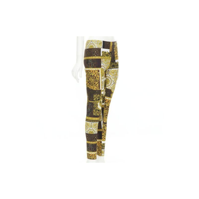 new VERSACE 2021 Mosaic Barocco brown gold print stretchy legging pant IT42 L In New Condition For Sale In Hong Kong, NT