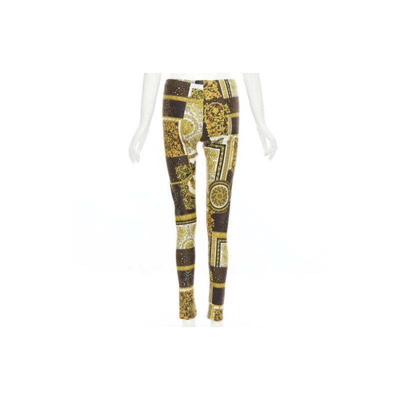 new VERSACE 2021 Mosaic Barocco brown gold print stretchy legging pant IT42 L For Sale 1
