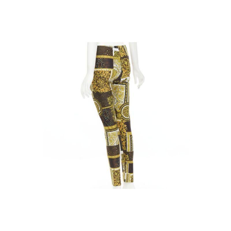 new VERSACE 2021 Mosaic Barocco brown gold print stretchy legging pant IT42 L For Sale 2