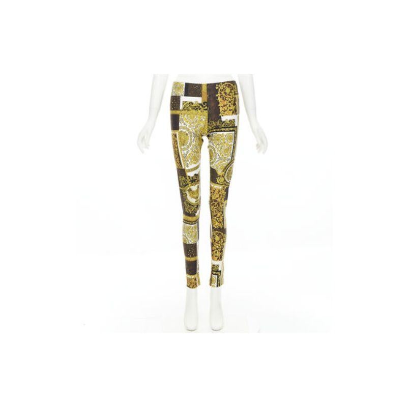 new VERSACE 2021 Mosaic Barocco brown gold print stretchy legging pant IT42 L For Sale 4