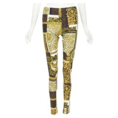new VERSACE 2021 Mosaic Barocco brown gold print stretchy legging pant IT42 L