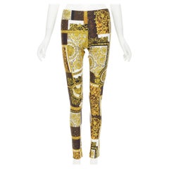 neu VERSACE 2021 Mosaic Barocco braun gold print stretchy legging Hose IT44 L