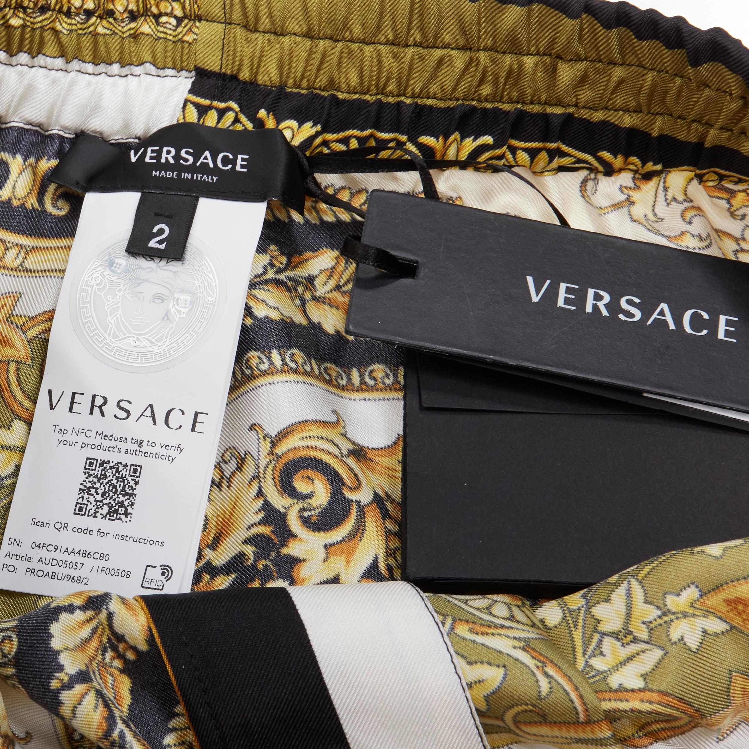 Women's new VERSACE 2021 Mosaic Barocco gold black 100% silk print pajama pants IT2 XS