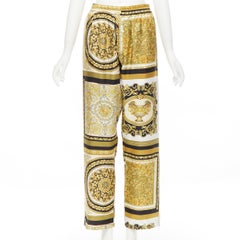 new VERSACE 2021 Mosaic Barocco gold black 100% silk print pajama pants IT2 XS