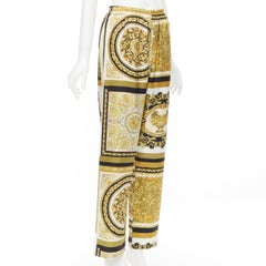 new VERSACE 2021 Mosaic Barocco gold black 100% silk print pajama pants IT3 S