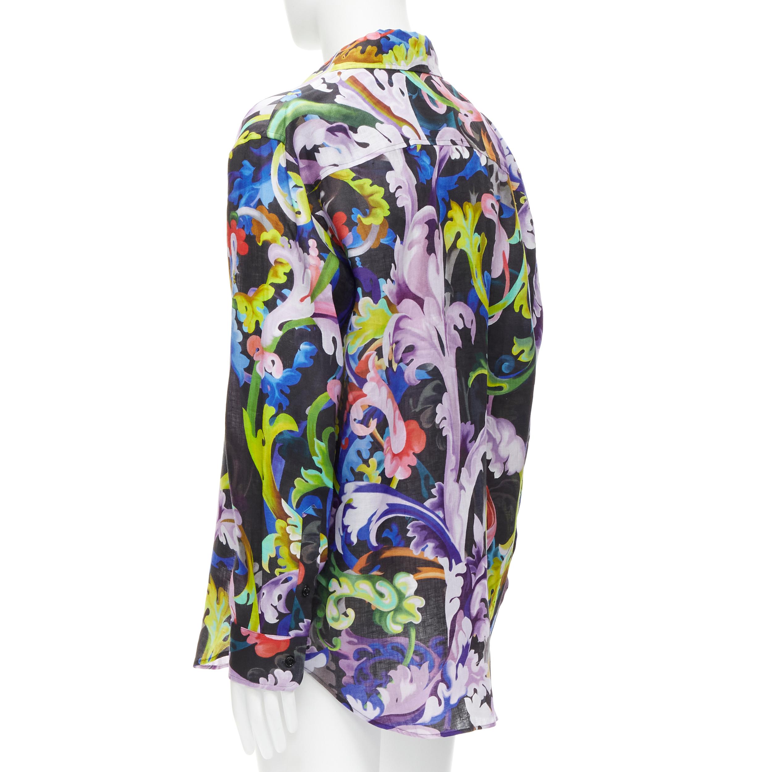 Men's new VERSACE 2021 Runway Baroccoflage colorful baroque floral linen shirt EU39 M For Sale