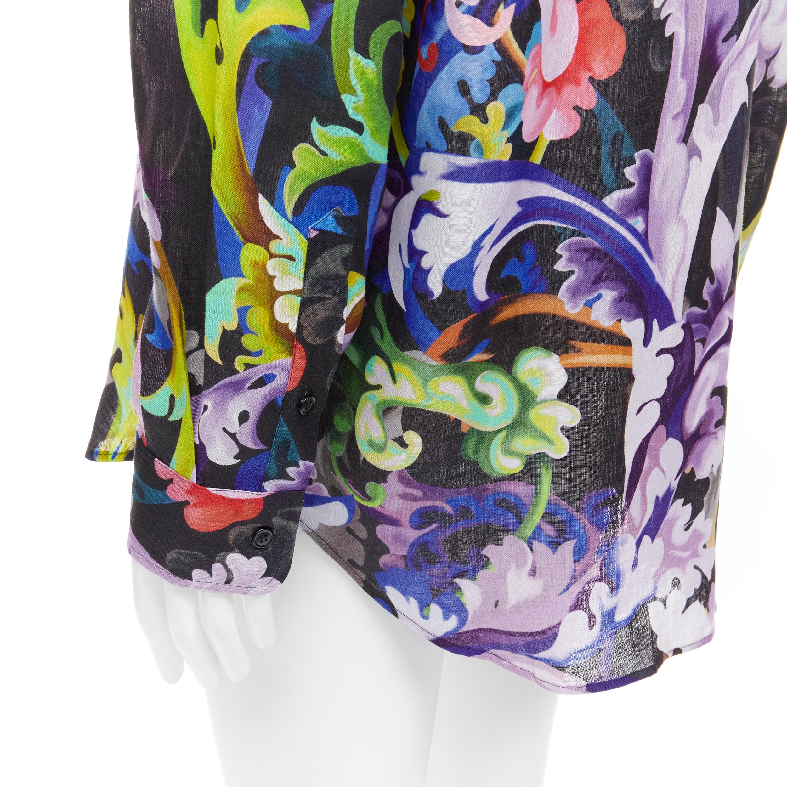 new VERSACE 2021 Runway Baroccoflage colorful baroque floral linen shirt EU39 M For Sale 1