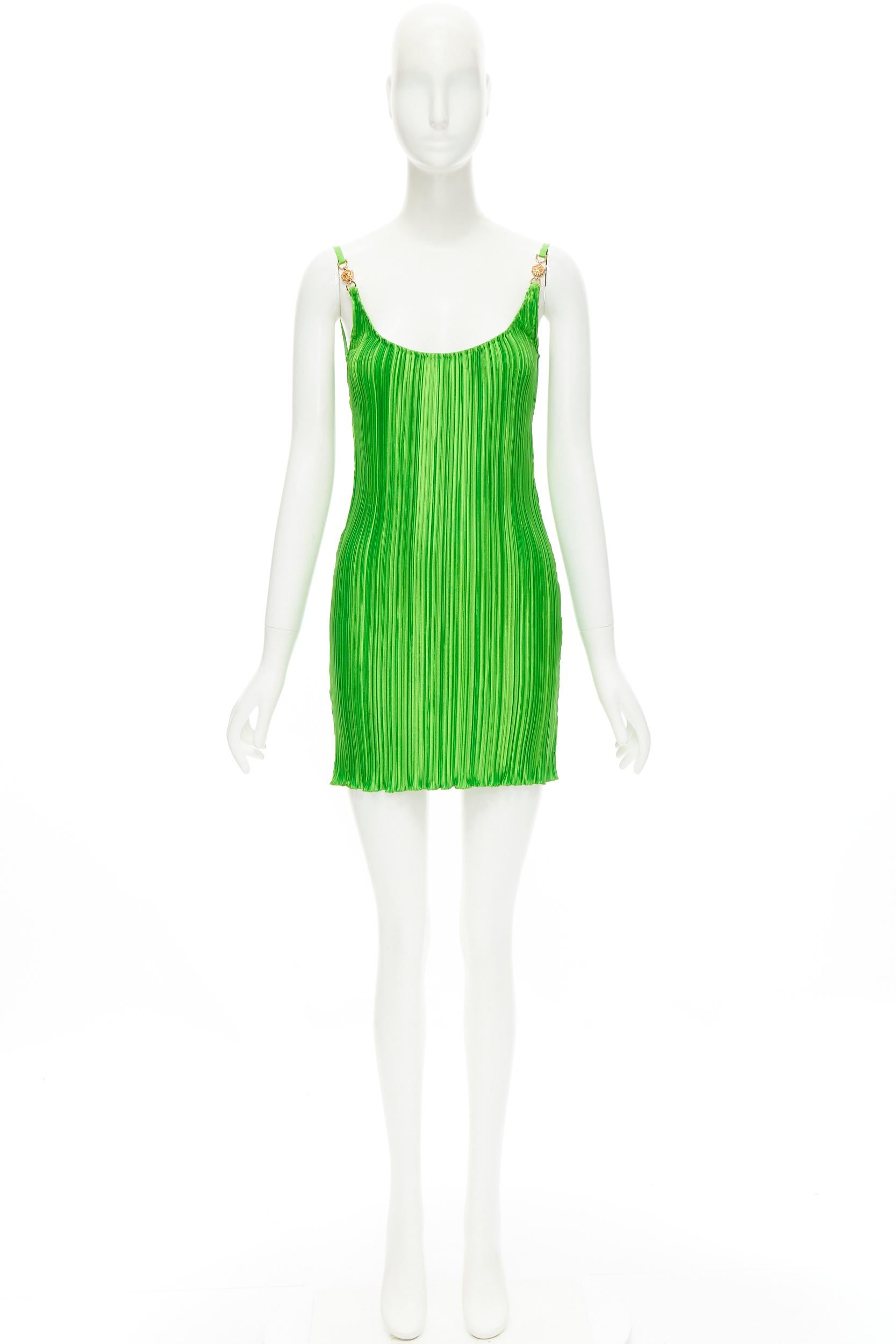 new VERSACE 2021 Runway green Tresor De La Mer starfish plisse slip dress IT42 M 1