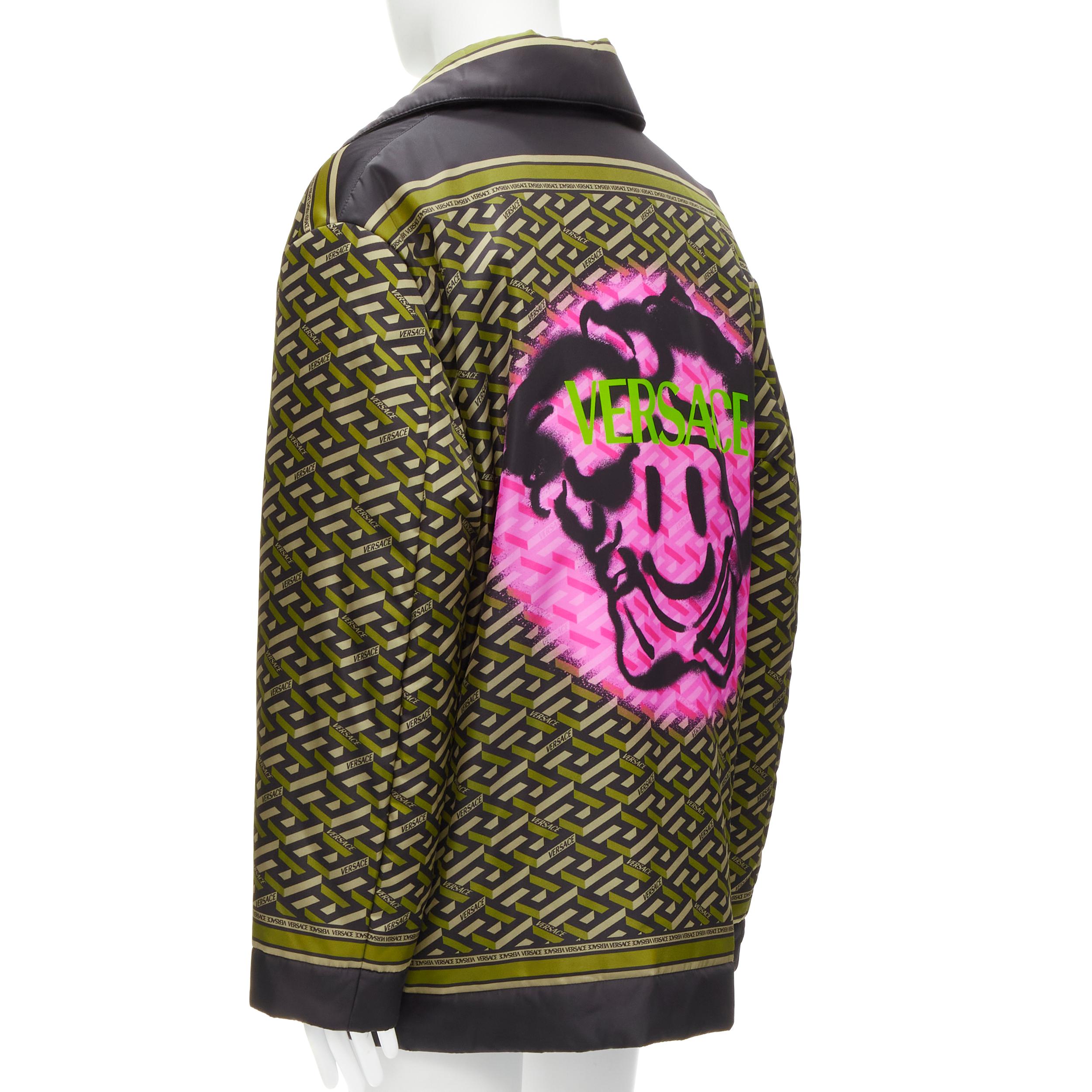 Men's new VERSACE 2021 Runway La Greca Graffiti Medusa Smiley green padded coat IT48 M For Sale