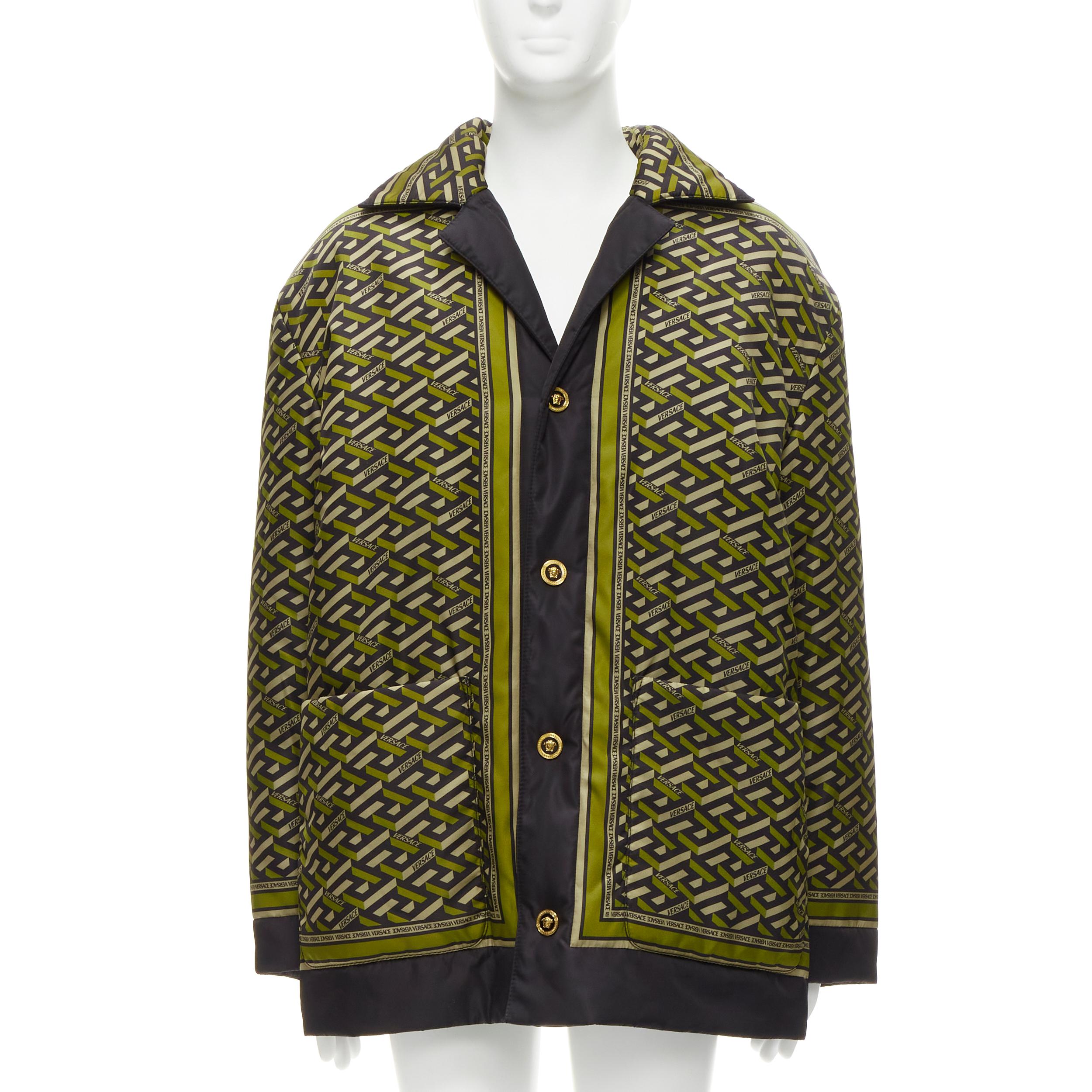 new VERSACE 2021 Runway La Greca Graffiti Medusa Smiley green padded coat IT50 M In New Condition For Sale In Hong Kong, NT