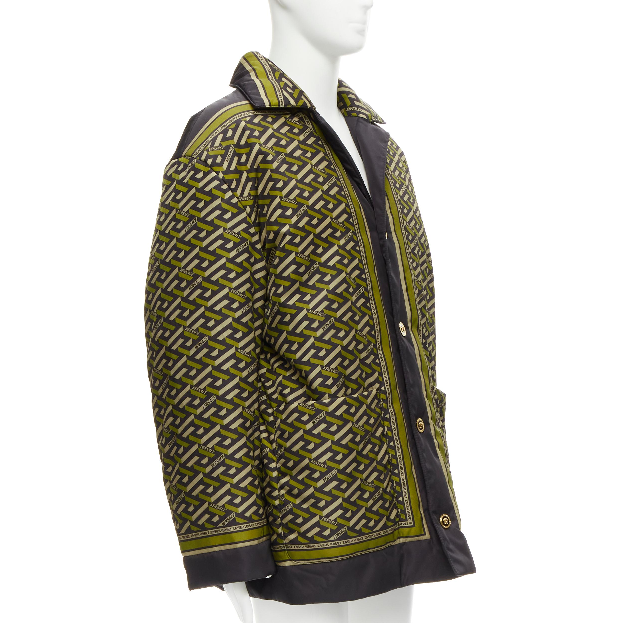 new VERSACE 2021 Runway La Greca Graffiti Medusa Smiley green padded coat IT52 L In New Condition For Sale In Hong Kong, NT