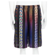 Neu VERSACE 2021 Laufsteg Neon Greca Schwarze College-Shorts aus Seiden-Twill IT46 S