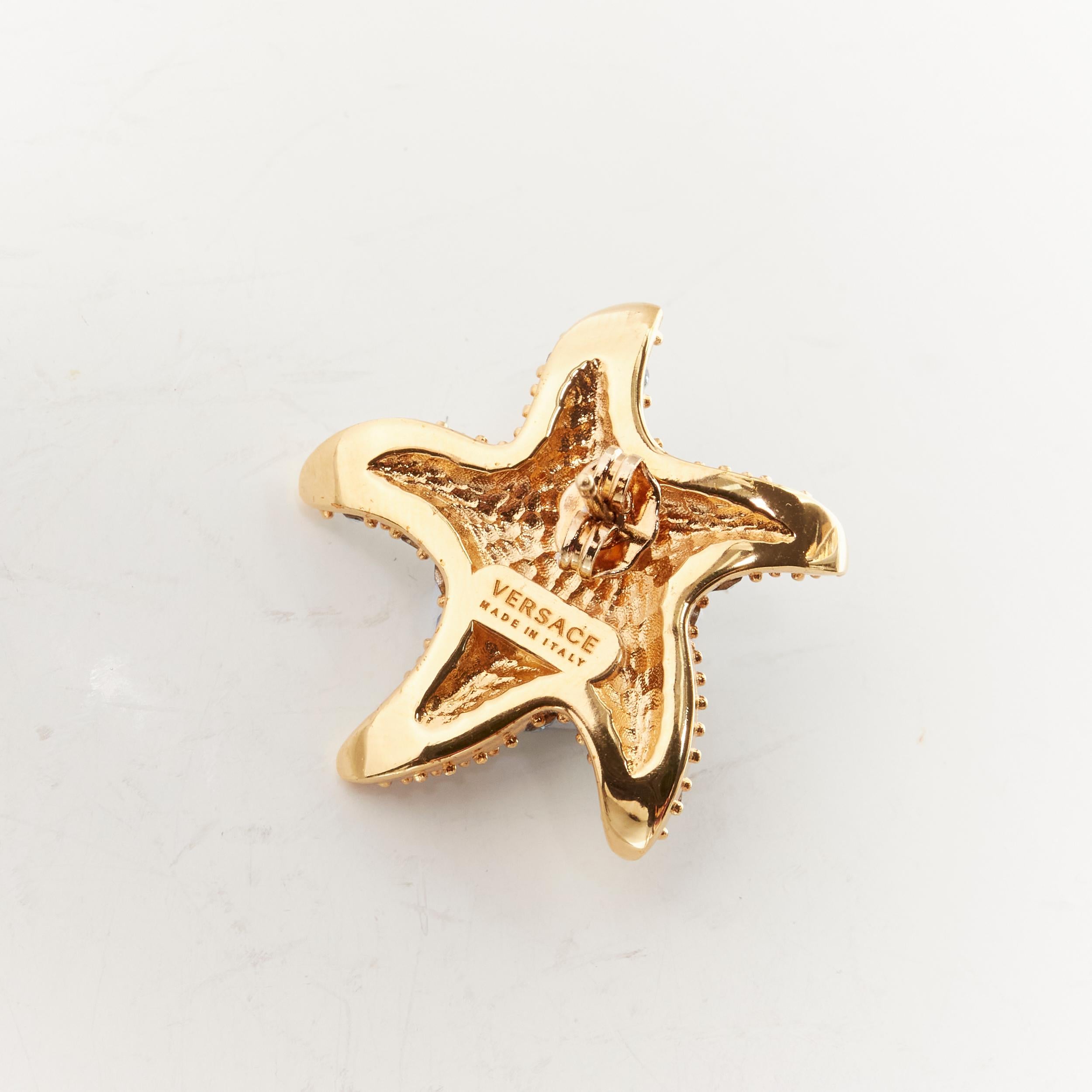 Women's new VERSACE 2021 Runway Tresor De La Mer blue crystal Medusa starfish earring