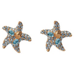 new VERSACE 2021 Runway Tresor De La Mer blue crystal Medusa starfish earring