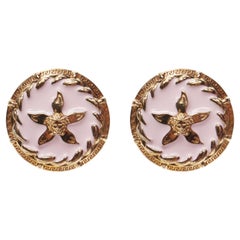 new VERSACE 2021 Runway Tresor De La Mer pink enamel gold Greca starfish earring