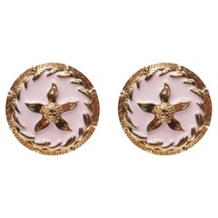 Vintage new VERSACE 2021 Runway Tresor De La Mer pink enamel gold Greca starfish earring