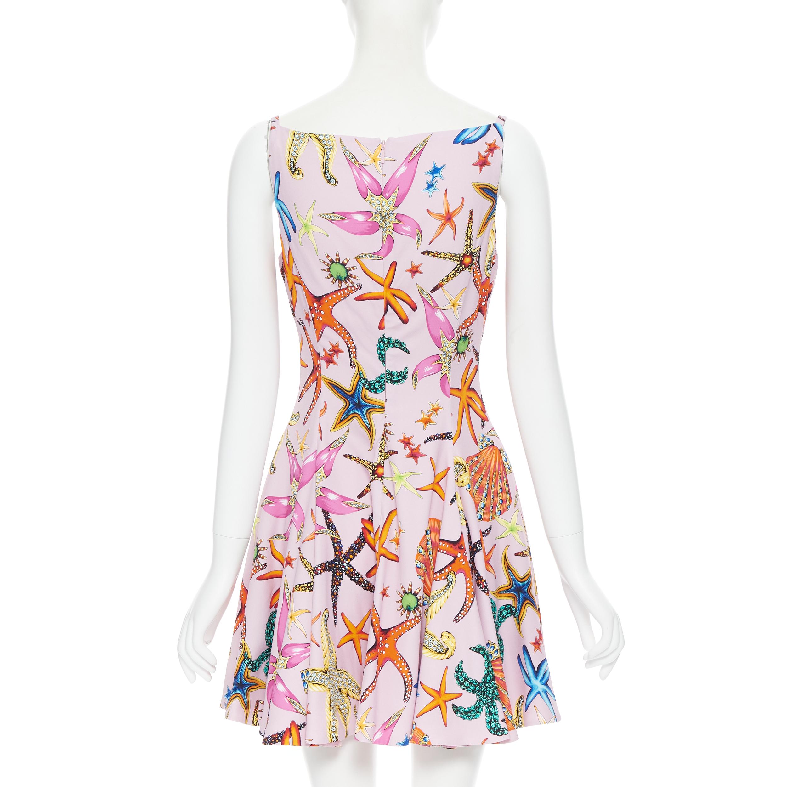 new VERSACE 2021 Runway Tresor De La Mer pink Medusa flared dress IT36 XXS 1