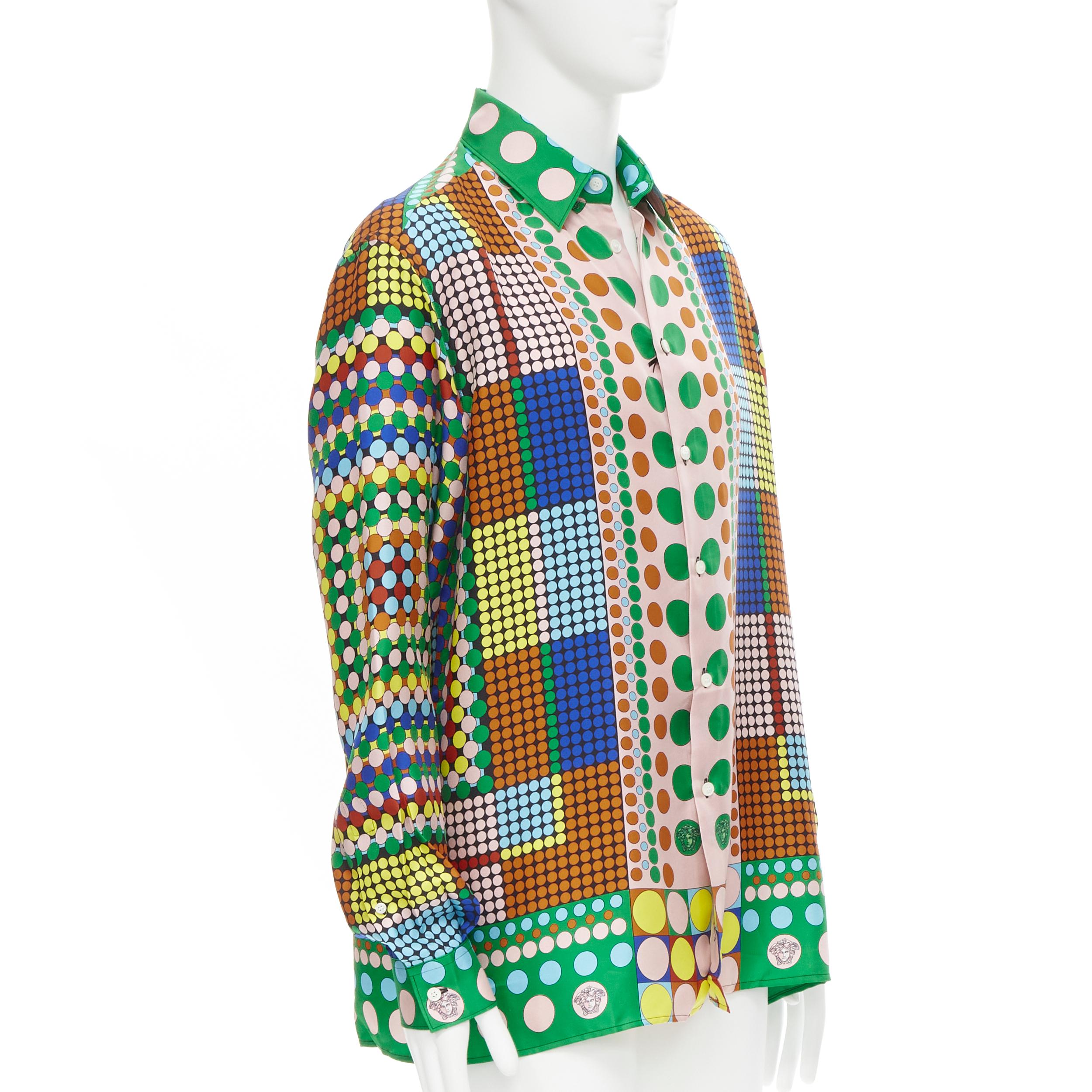 Beige new VERSACE 2021 Runway Tresor De La Mer Pop Dot 100% silk Medusa shirt EU39 M