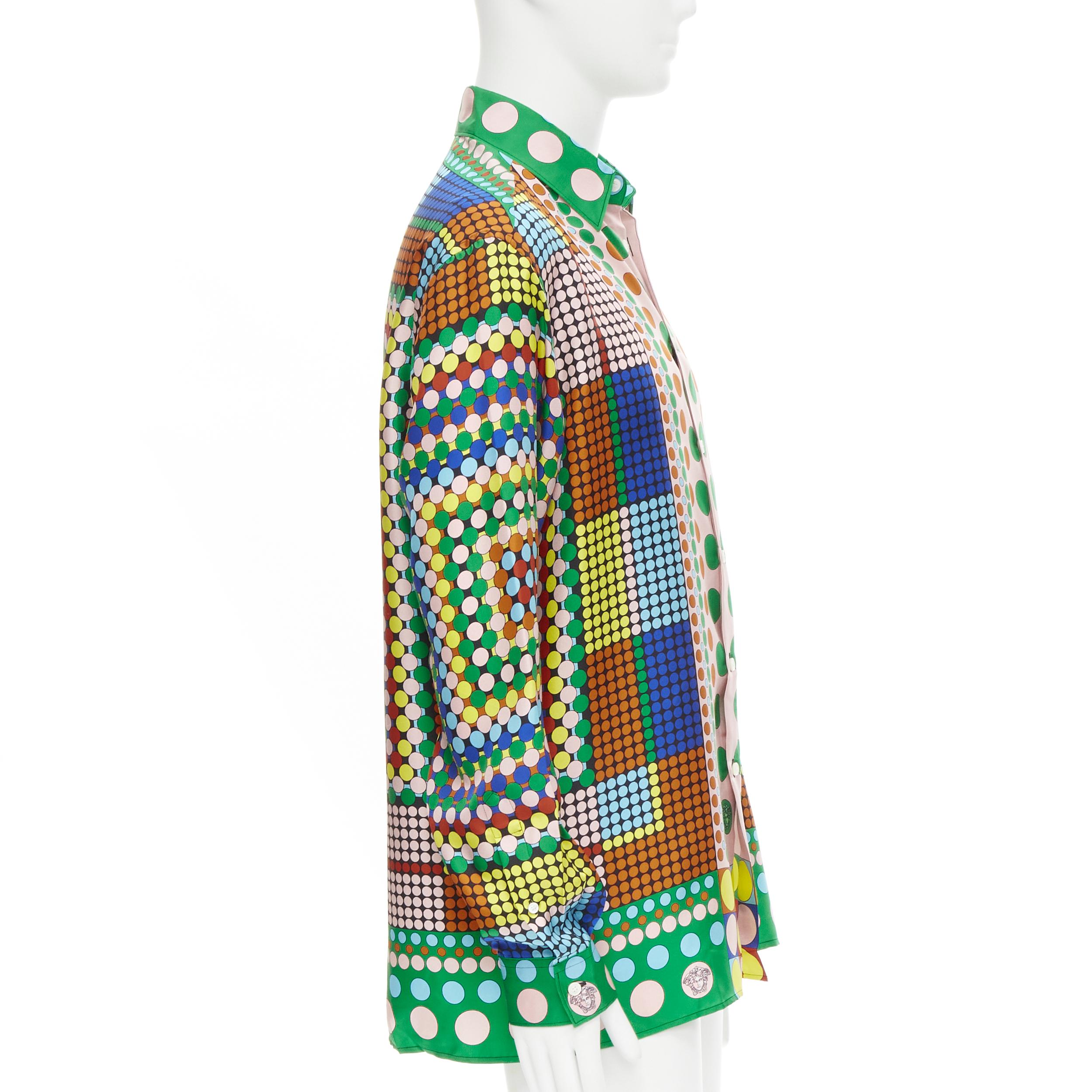 new VERSACE 2021 Runway Tresor De La Mer Pop Dot 100% silk Medusa shirt EU39 M In New Condition In Hong Kong, NT