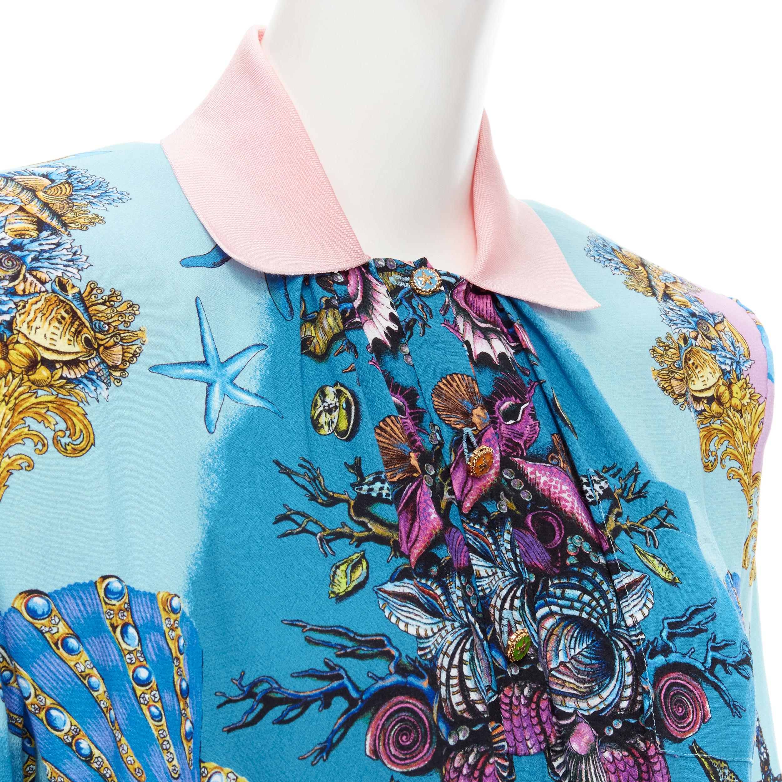 Women's new VERSACE 2021 Tresor De La Mer blue print starfish belt dress IT42 M