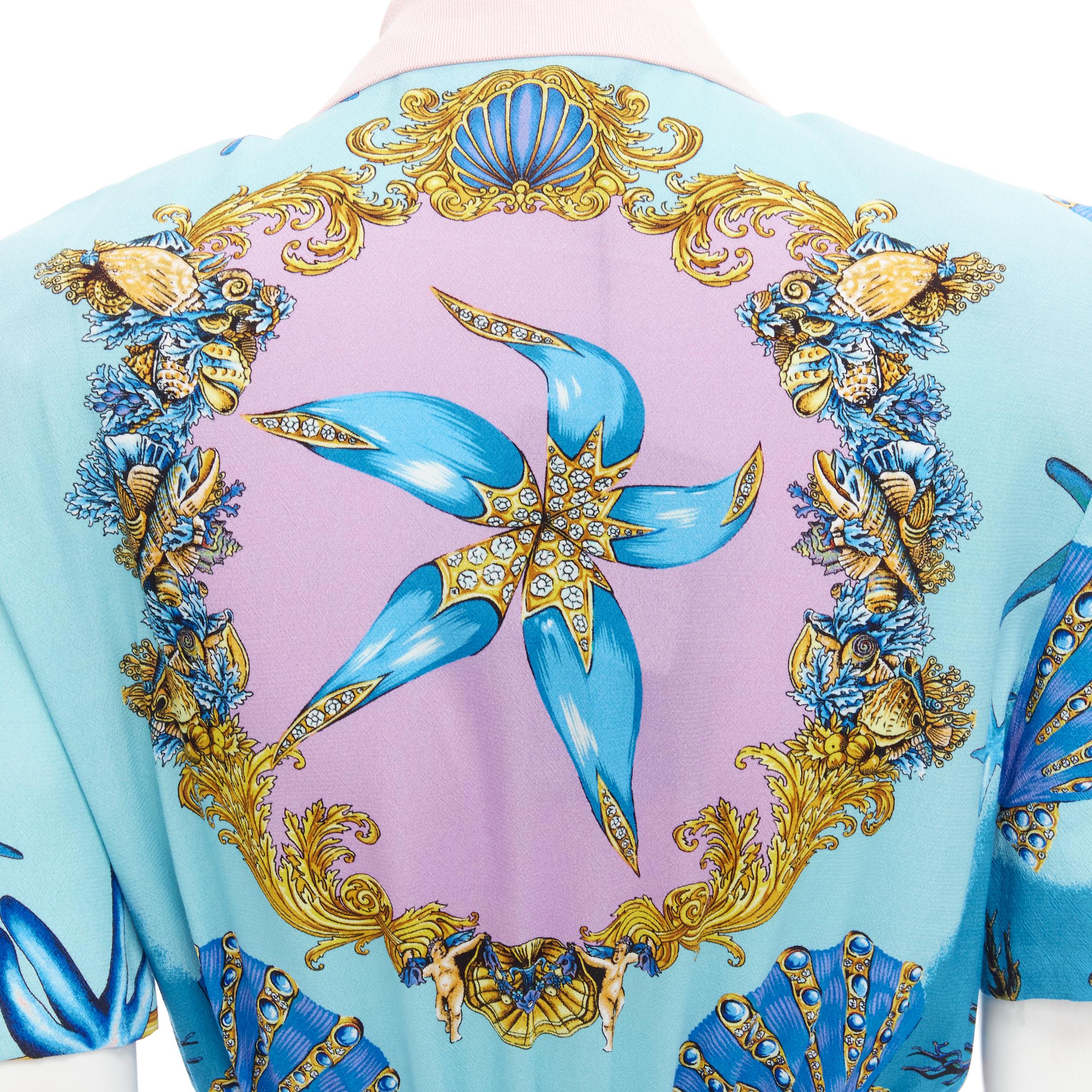 new VERSACE 2021 Tresor De La Mer blue print starfish belt dress IT42 M For Sale 1