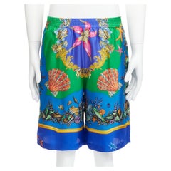 new VERSACE 2021 Tresor De La Mer blue seashell print 100% silk shorts IT46 S