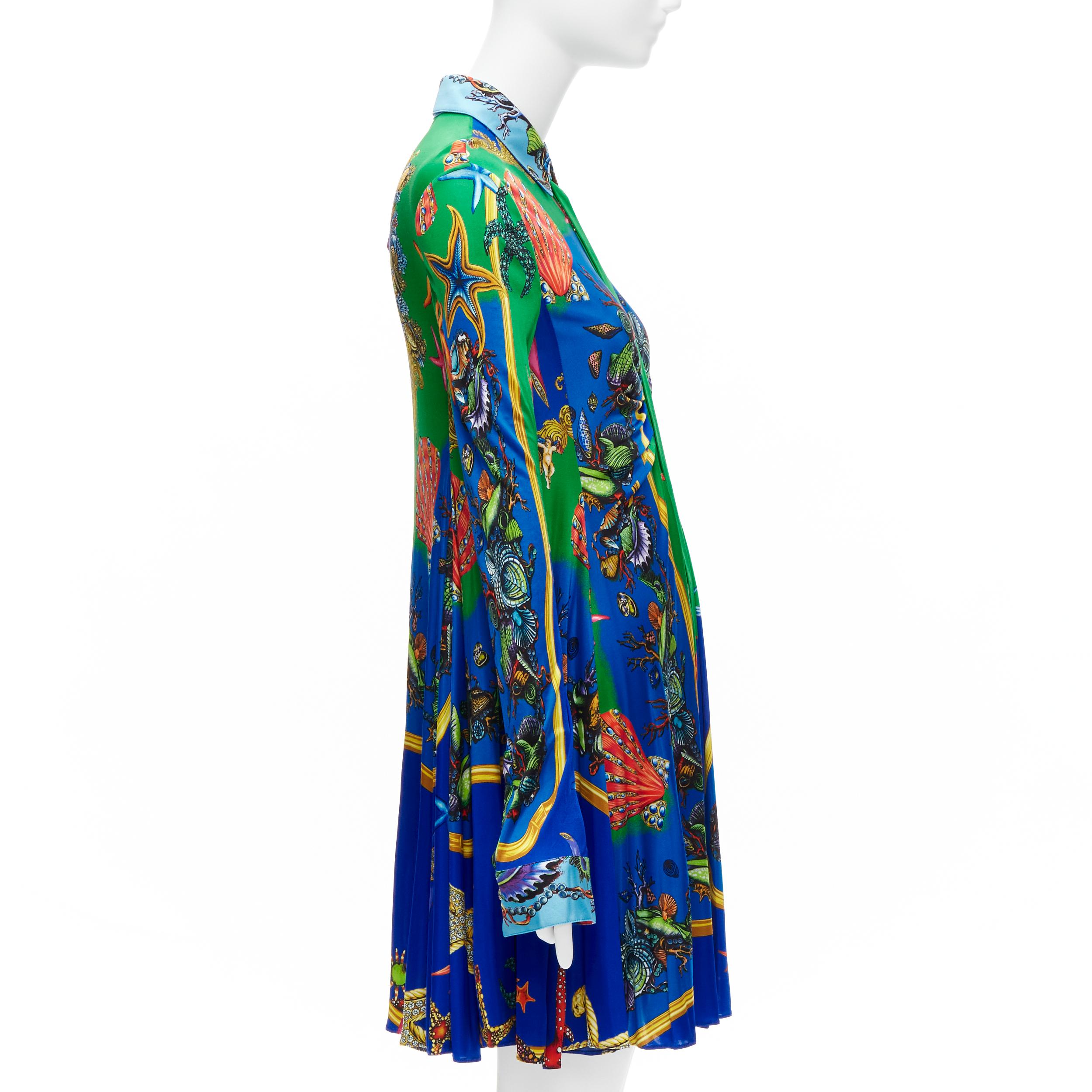 new VERSACE 2021 Tresor De La Mer green blue starfish print casual dress IT44 L In New Condition For Sale In Hong Kong, NT