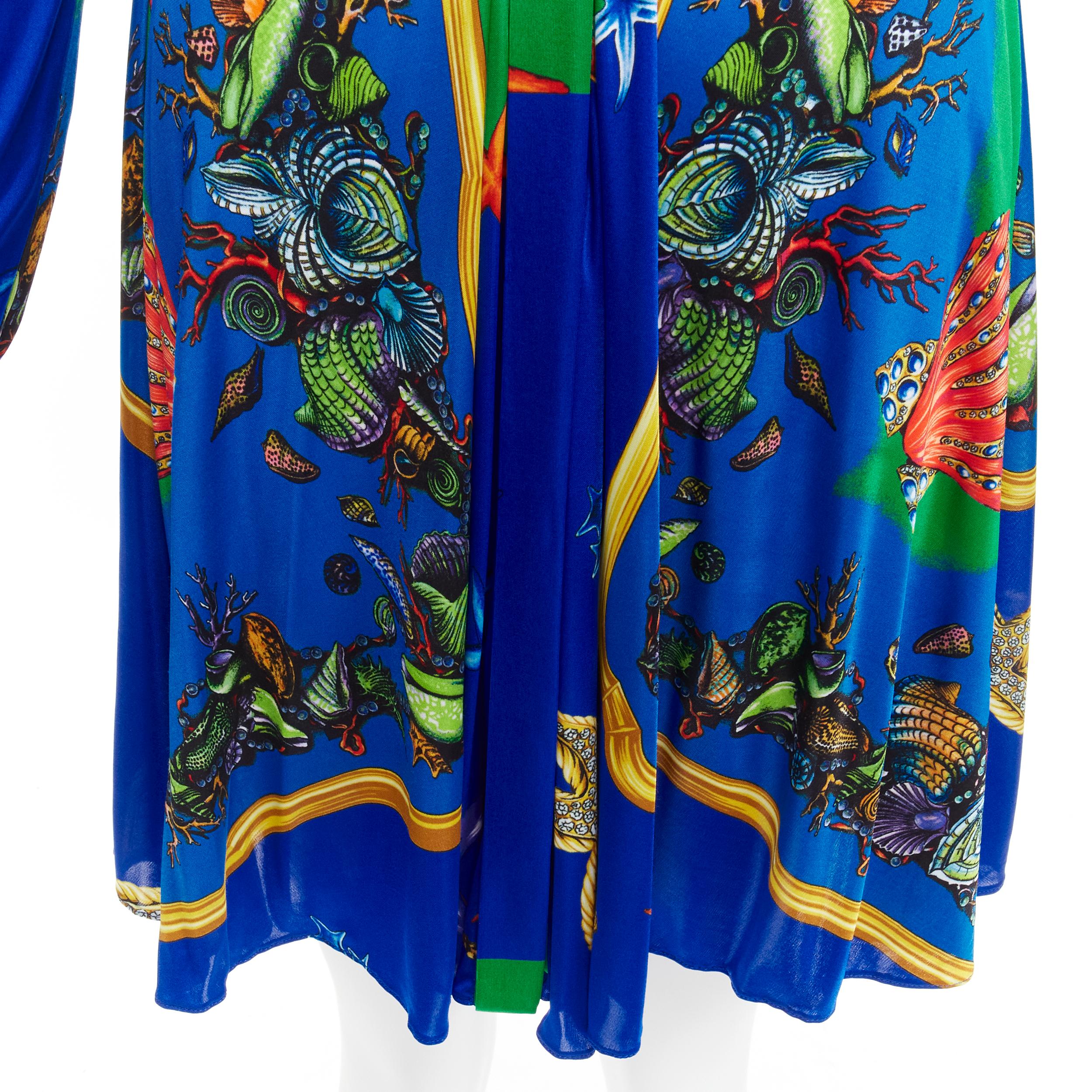 new VERSACE 2021 Tresor De La Mer green blue starfish print casual dress IT44 L For Sale 3
