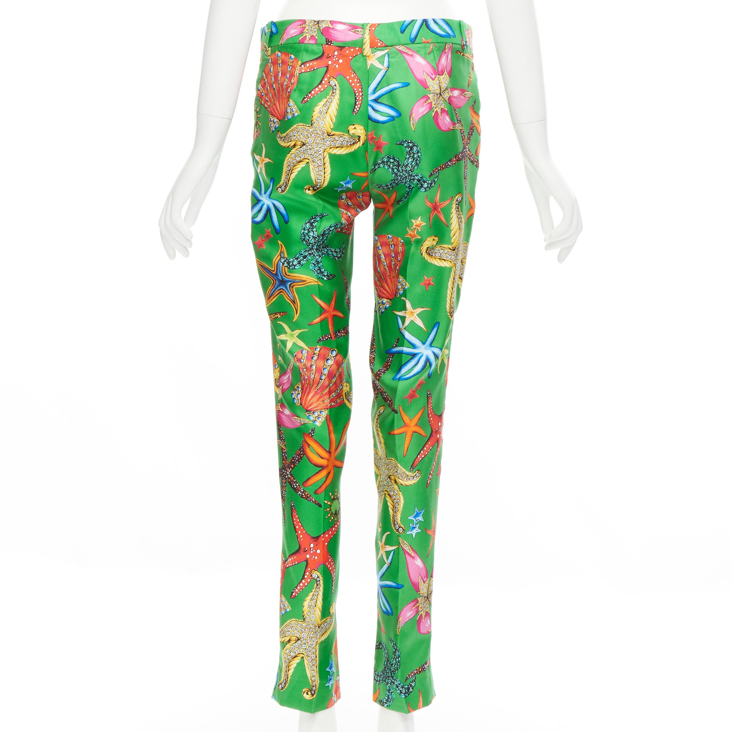 Beige new VERSACE 2021 Tresor De La Mer Runway green starfish print pants IT38 XS