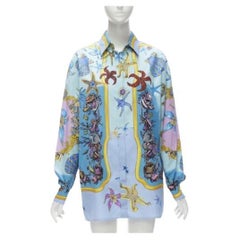 Neues VERSACE 2021 Tresor De La Mer Signatur Blaues Seesterne-Hemd in Übergröße IT42 M