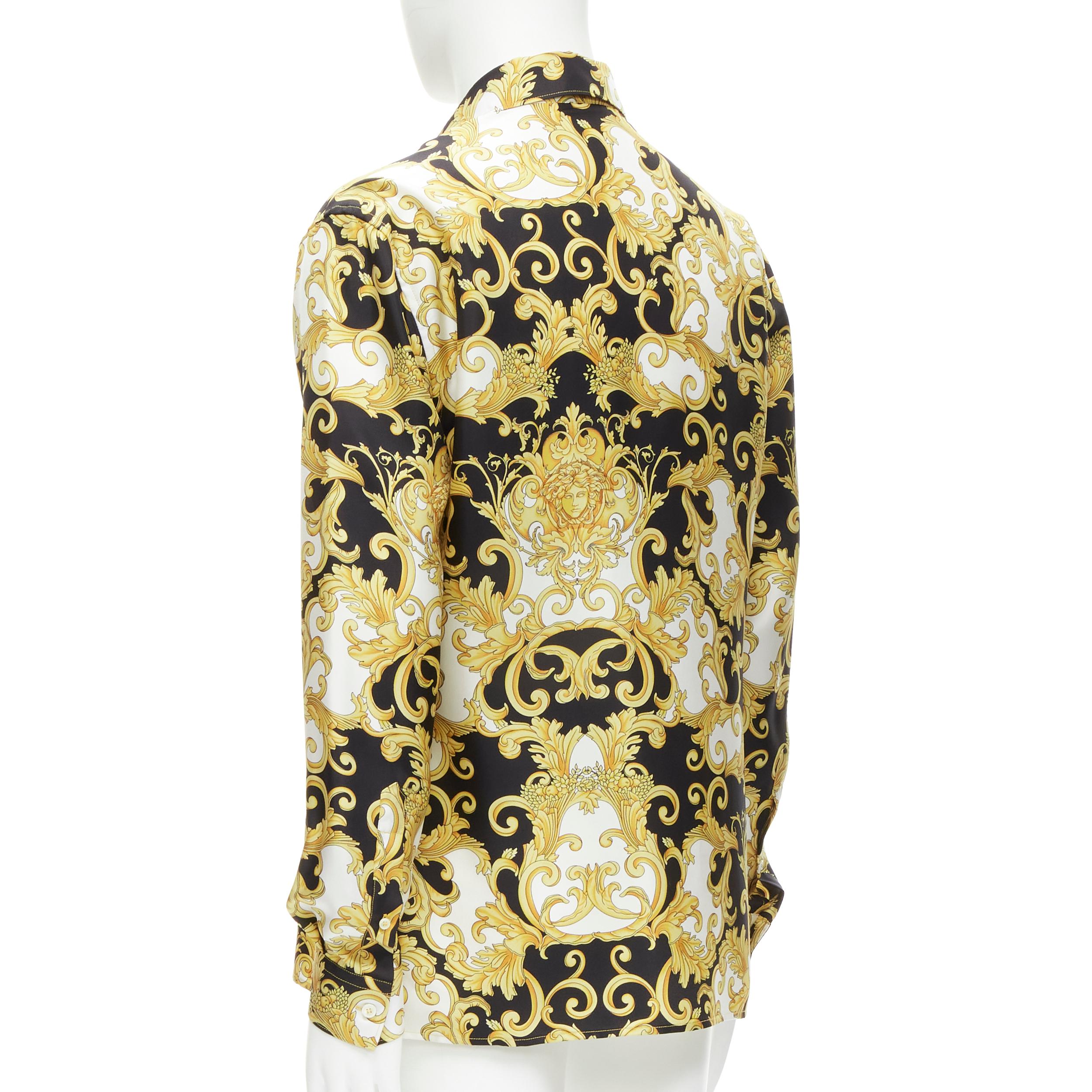 new VERSACE 2022 Renaissance Barocco 100% silk gold signature shirt IT50 L For Sale 1