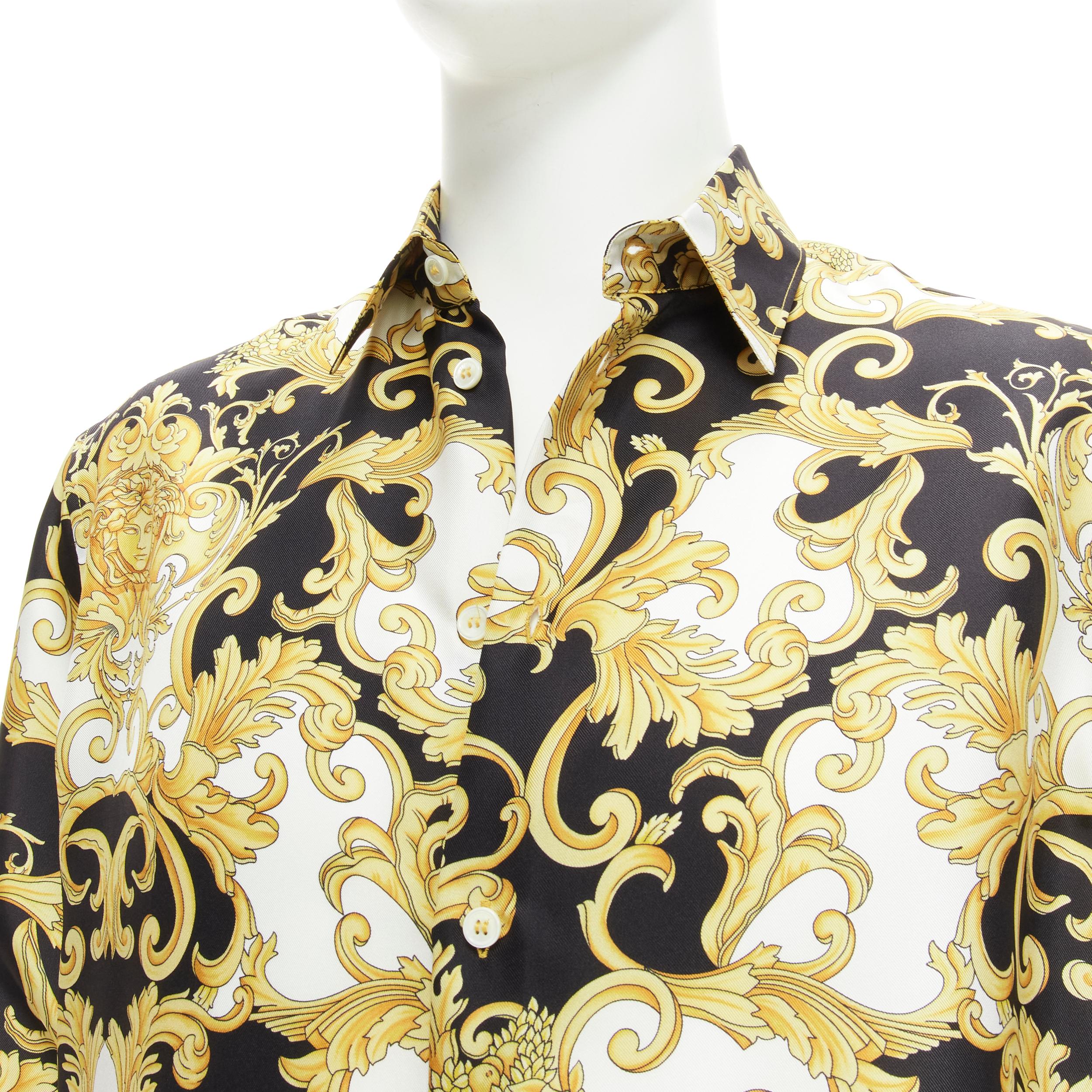 new VERSACE 2022 Renaissance Barocco 100% silk gold signature shirt IT50 L For Sale 2