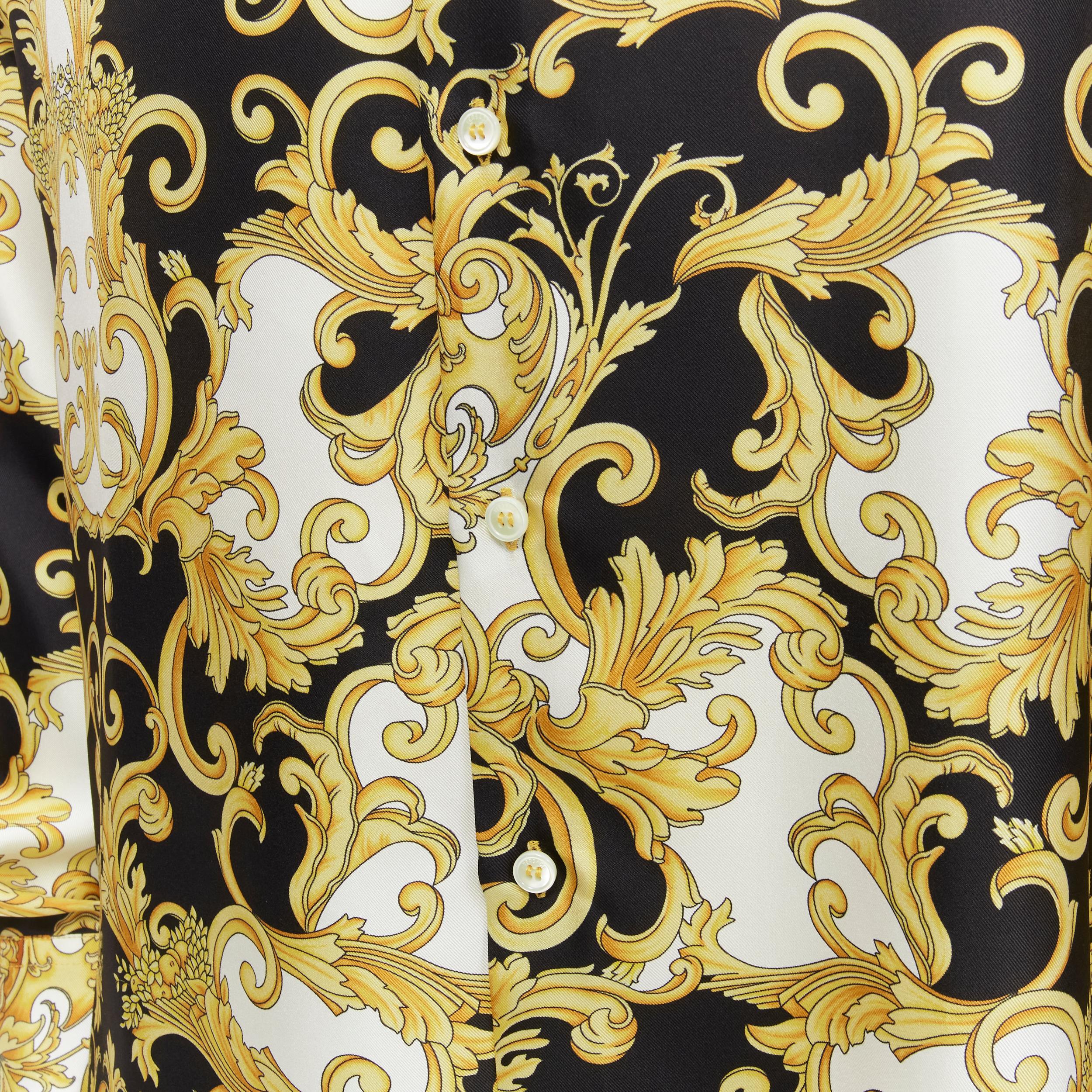 new VERSACE 2022 Renaissance Barocco 100% silk gold signature shirt IT50 L For Sale 3