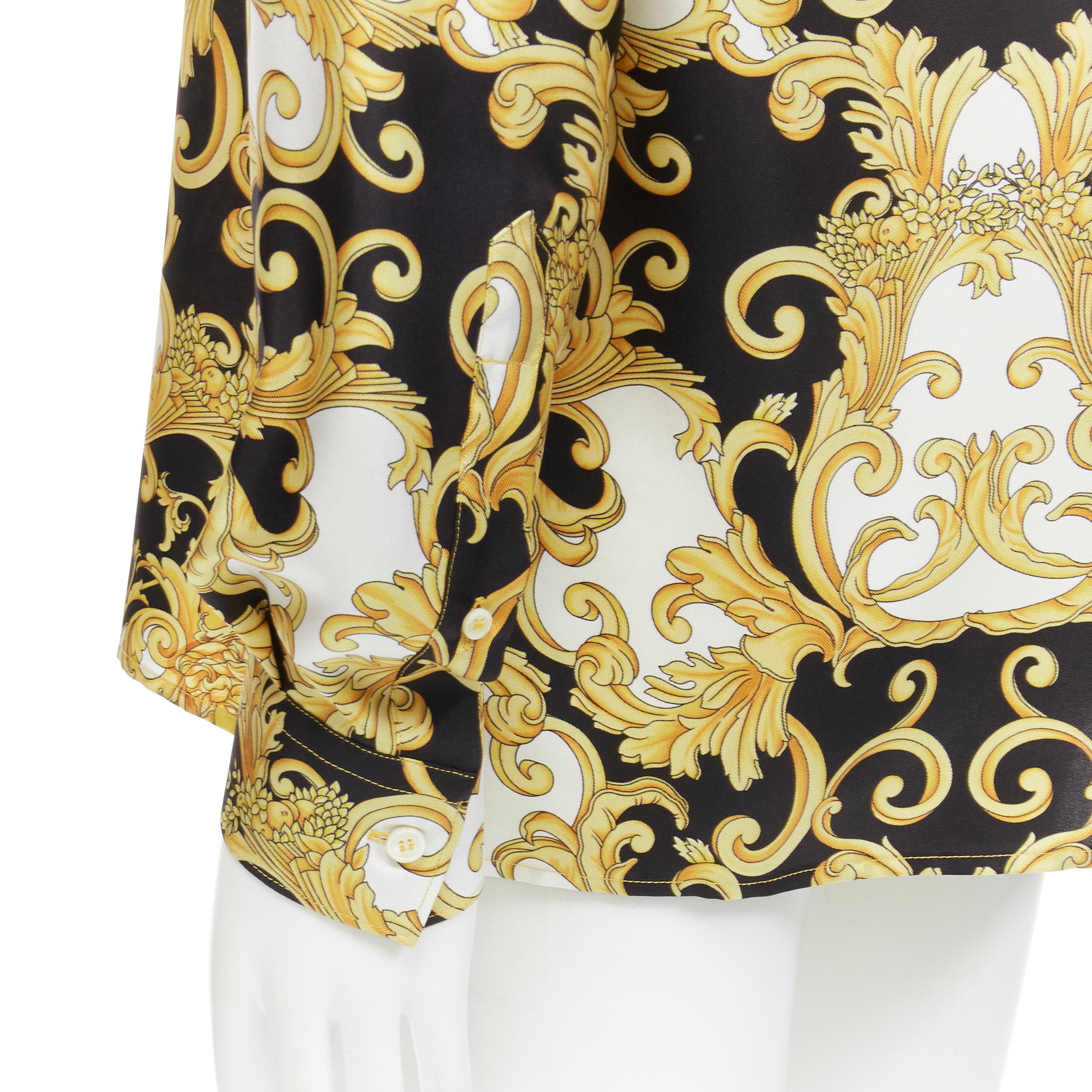 new VERSACE 2022 Renaissance Barocco 100% silk gold signature shirt IT50 L For Sale 4