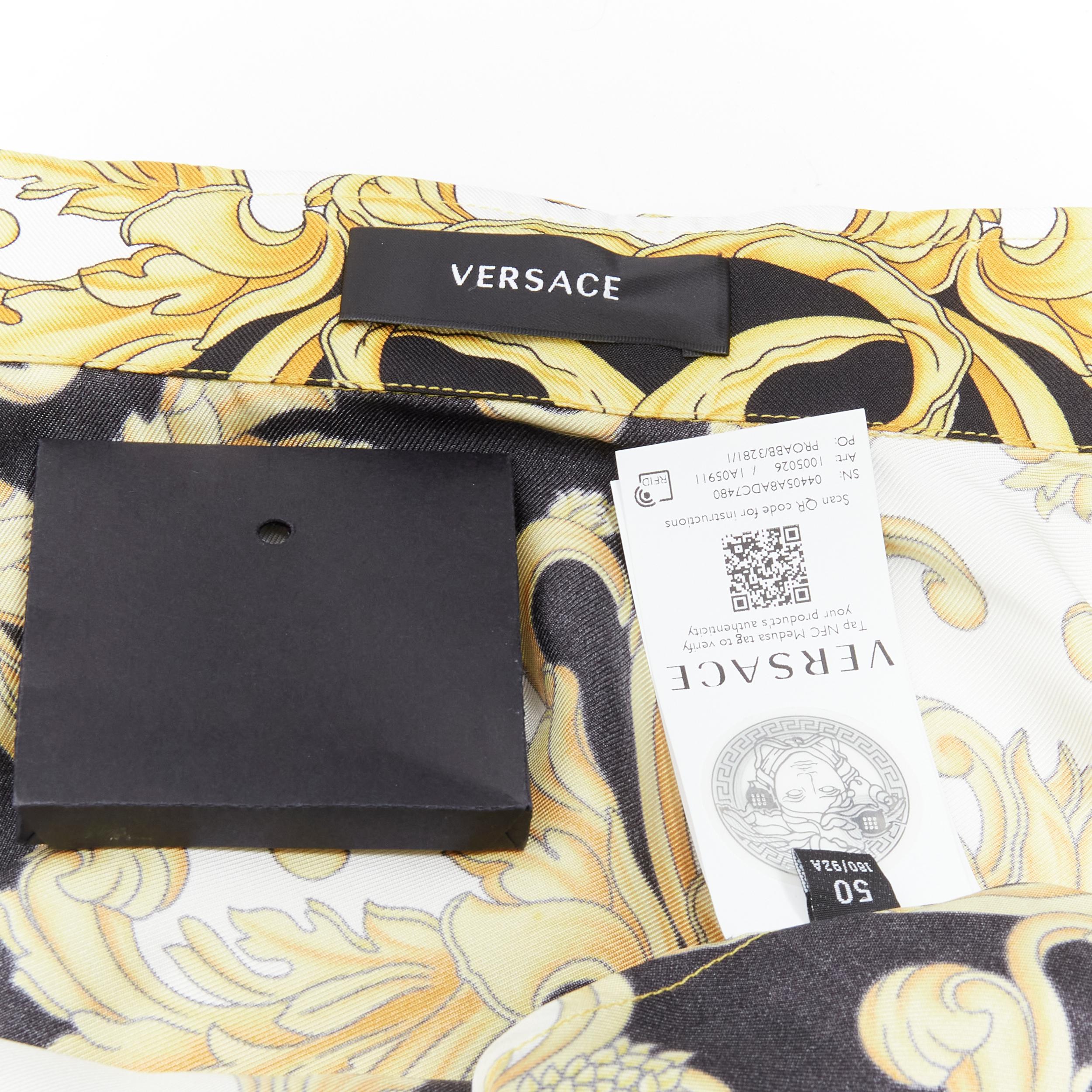 new VERSACE 2022 Renaissance Barocco 100% silk gold signature shirt IT50 L For Sale 5