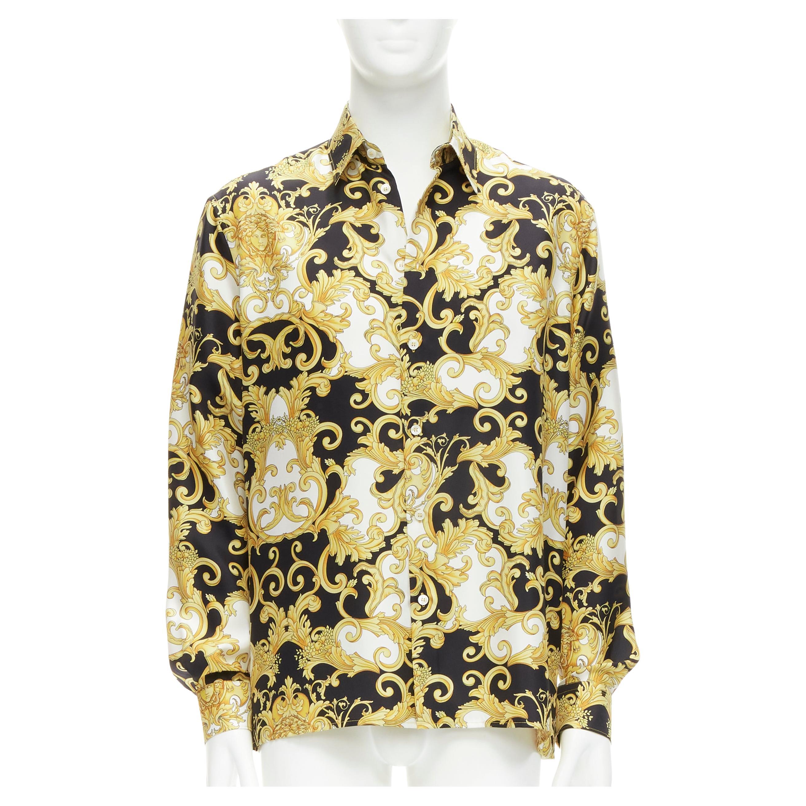 new VERSACE 2022 Renaissance Barocco 100% silk gold signature shirt IT50 L For Sale